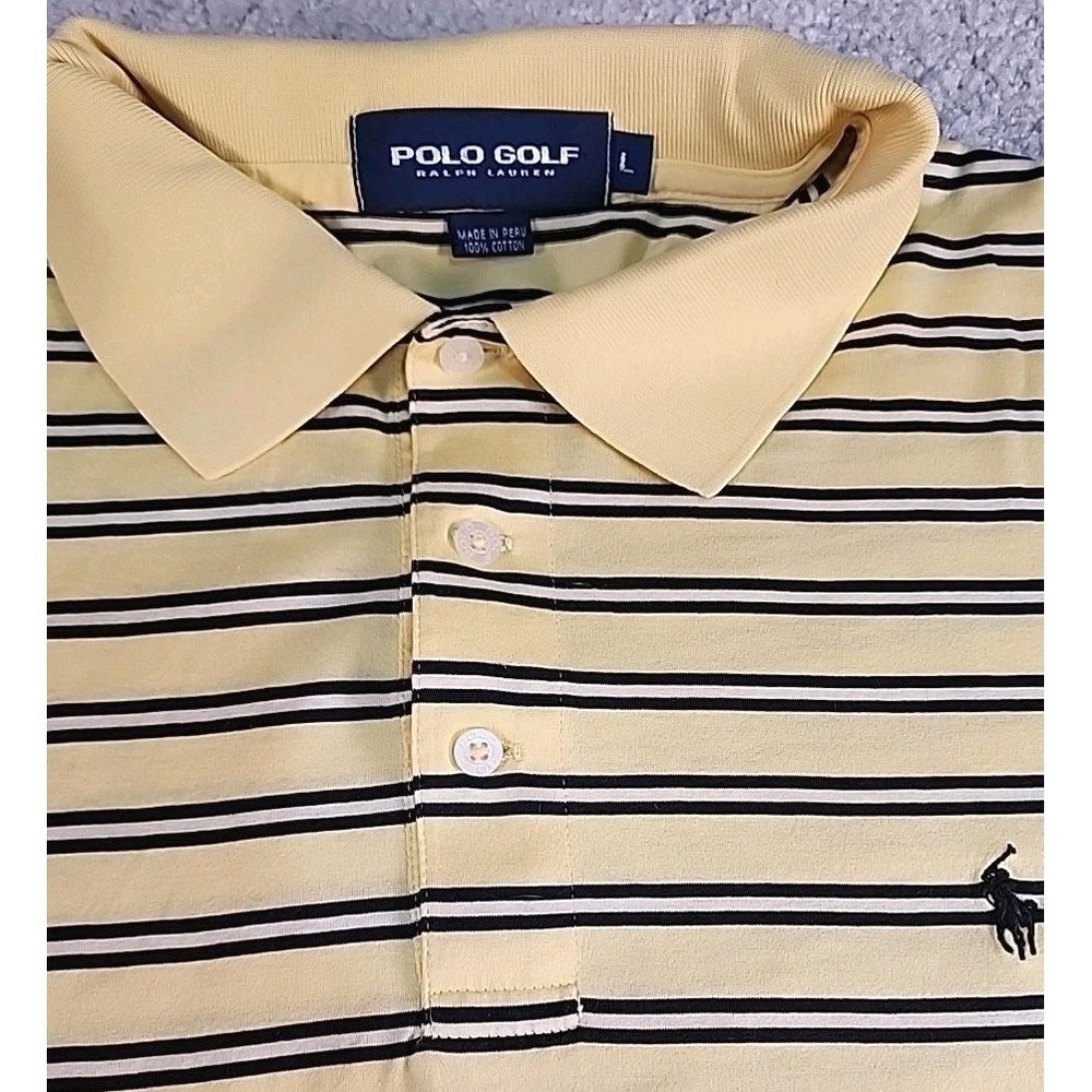 Polo Golf Ralph Lauren Polo Shirt L Striped 100% Cotton Relaxed Fit Yellow Vtg